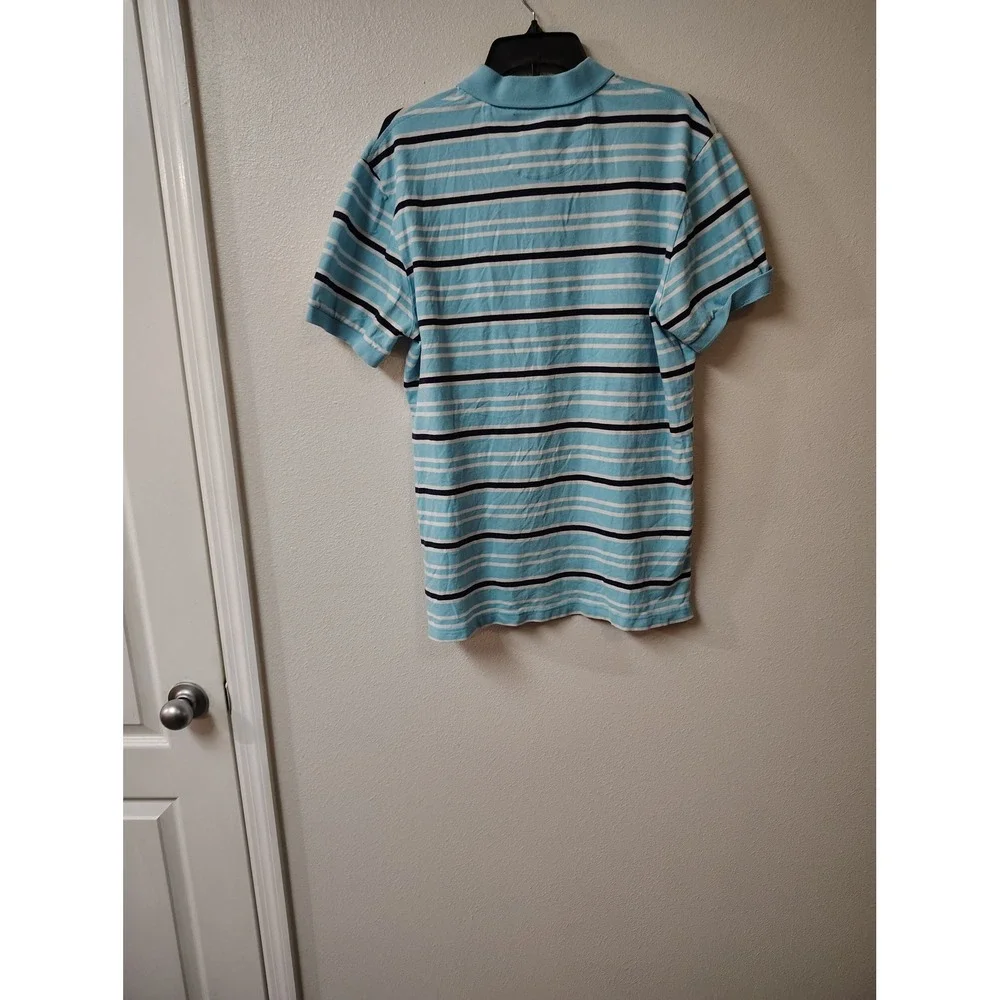 Chaps Mens Large Light Blue‎ Striped Stretch Pique Short Sleeve Polo Shirt